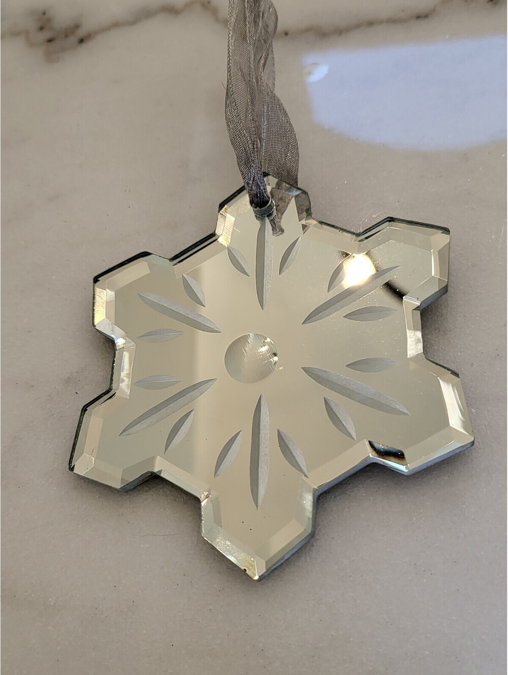 Vtg Mirror Glass Ornate Snowflake EUC Christmas Tree Ornament 4"H A70